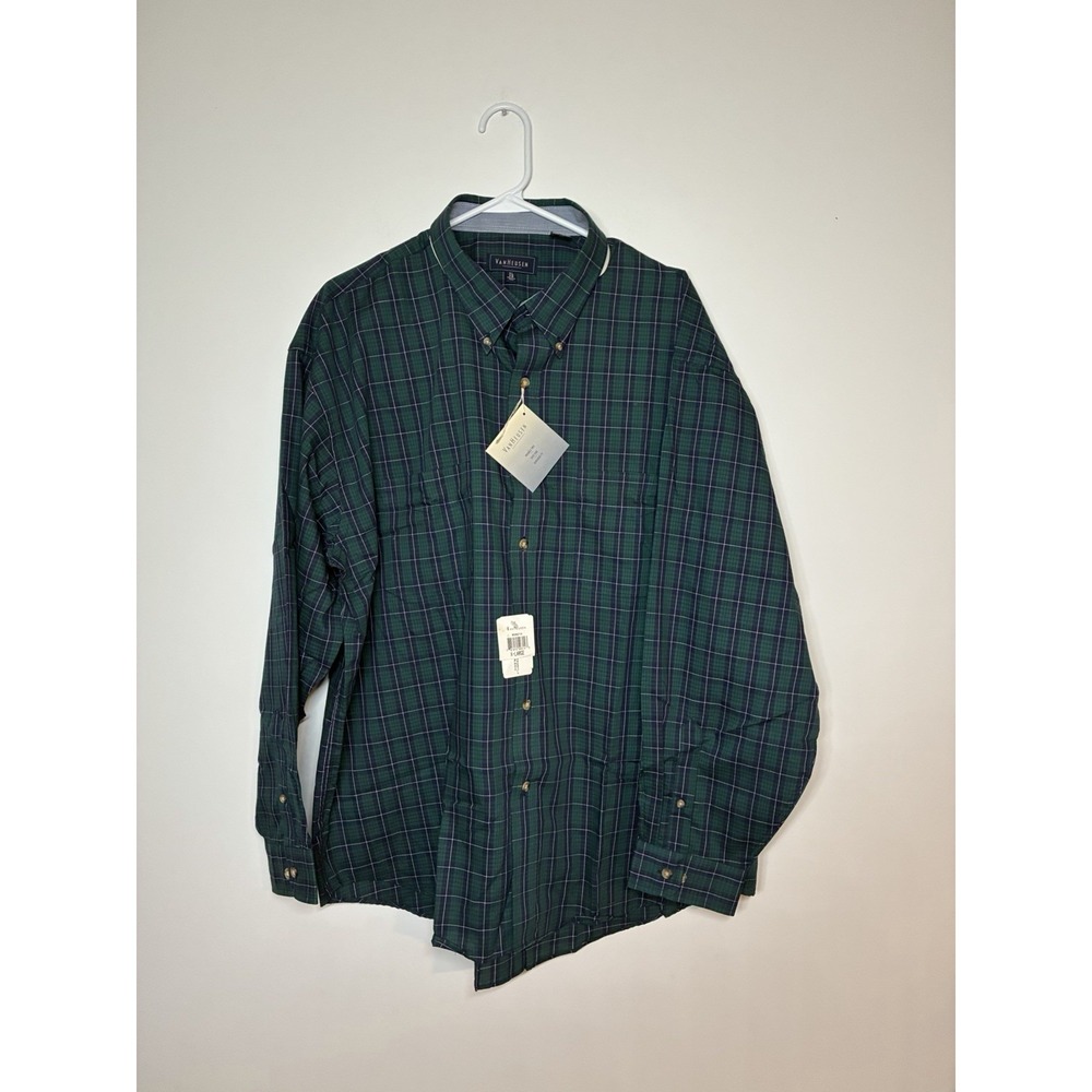Van Heusen Mens Long Sleeve Green Check Plaid XL Cotton Button Up NWT